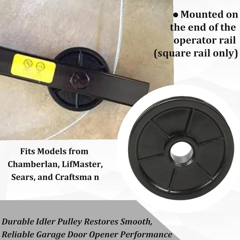 auaurly 2 PCS Black Plastic Chain Cable Idler Pulley 144C56 Belt Drive Garage Door Idler Pulley 2.5" Fits Garage Door Opener Square Rail Replaces 144C56-A, K144C0056 - Image 4